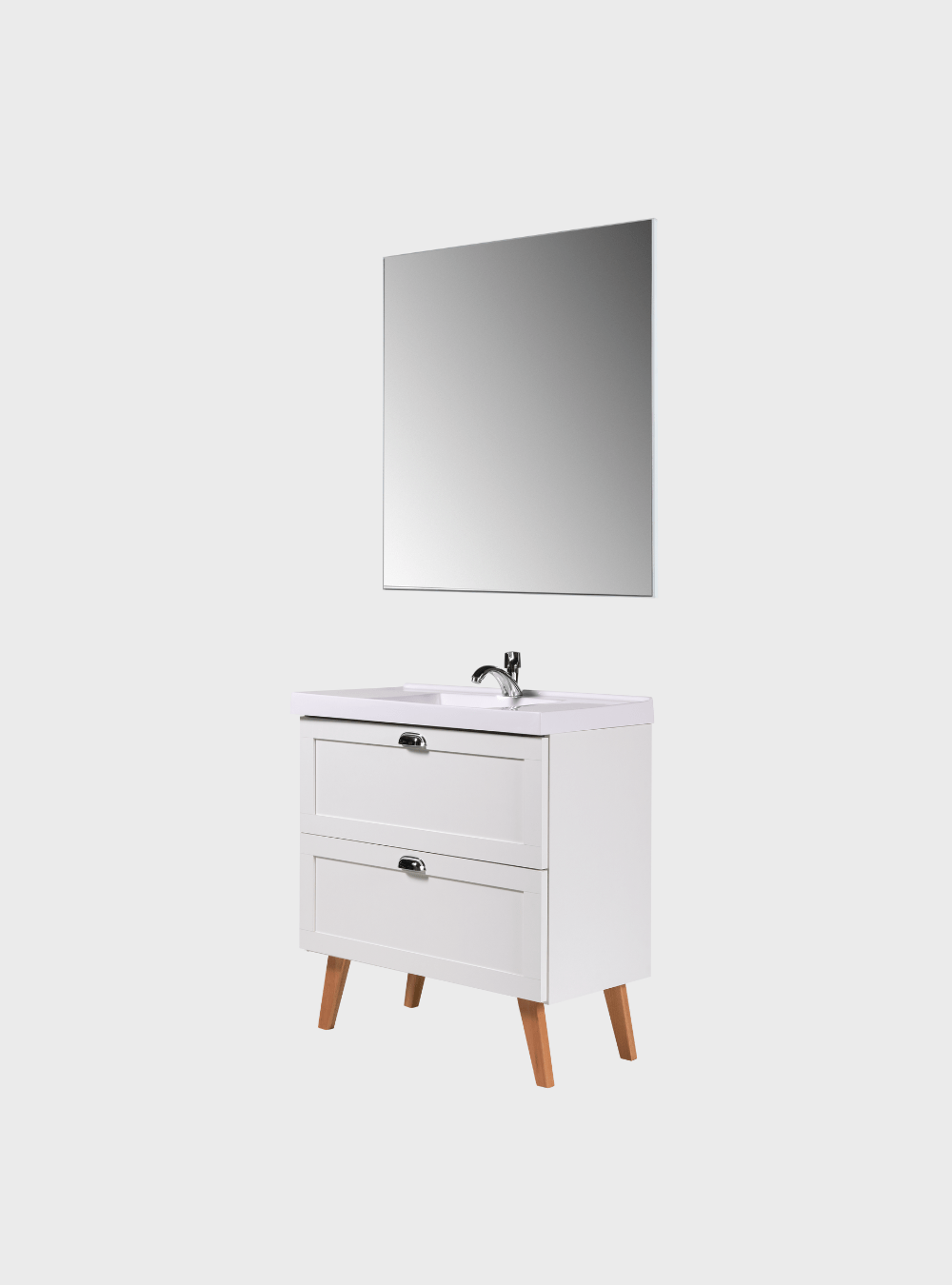 On Móveis Conjuntos de móveis para banheiro Gabinete para Banheiro com Cuba e Espelho 80cm Retro Mdf Branco Milano - On Móveis