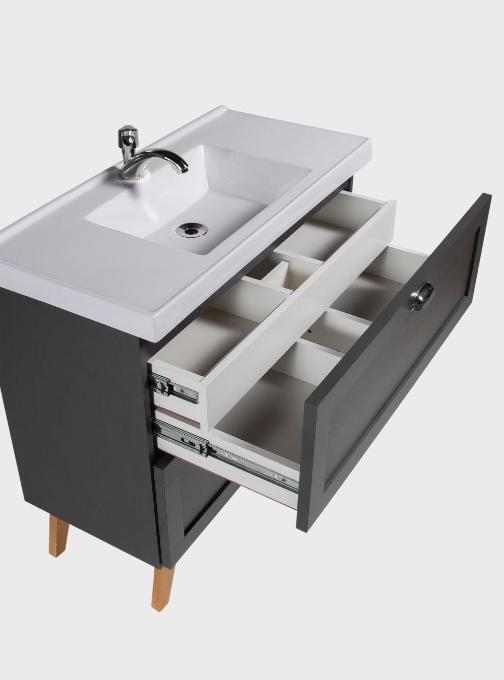On Móveis Conjuntos de móveis para banheiro Gabinete para Banheiro com Cuba e Espelho 80cm Retro Mdf Grafite Milano - On Móveis