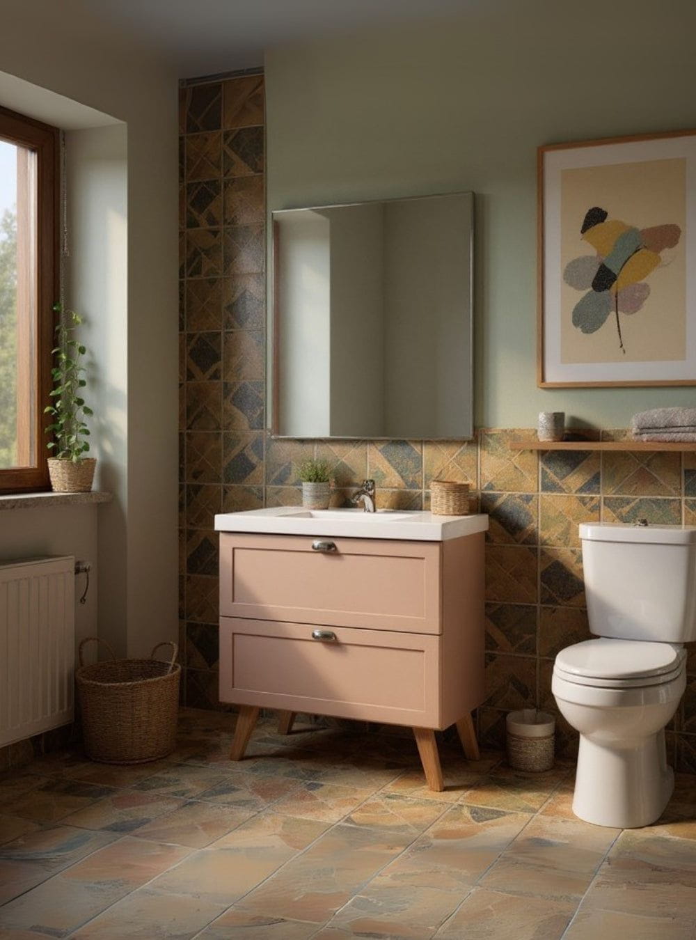 On Móveis Conjuntos de móveis para banheiro Gabinete para Banheiro com Cuba e Espelho 80cm Retro Mdf Rosa Milano - On Móveis