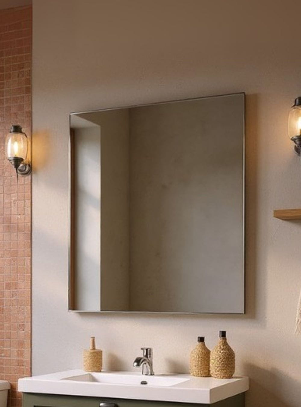 On Móveis Conjuntos de móveis para banheiro Gabinete para Banheiro com Cuba e Espelho 80cm Retro Mdf Rosa Milano - On Móveis