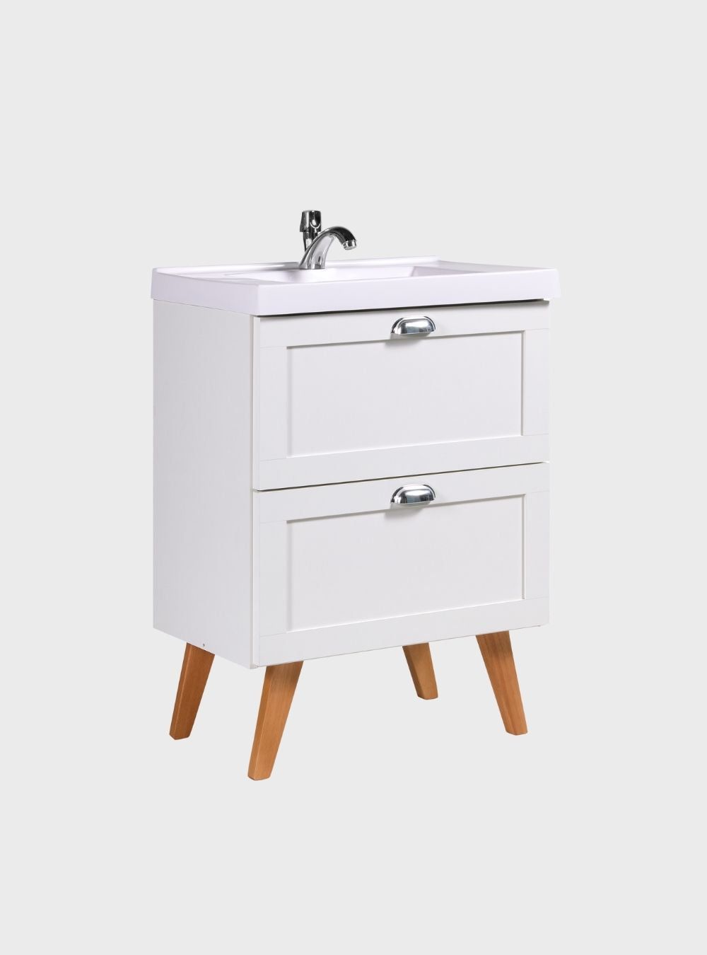 On Móveis Conjuntos de móveis para banheiro Gabinete para Banheiro com Cuba e Espelho com Led 60cm Retro Mdf Branco Milano - On Móveis