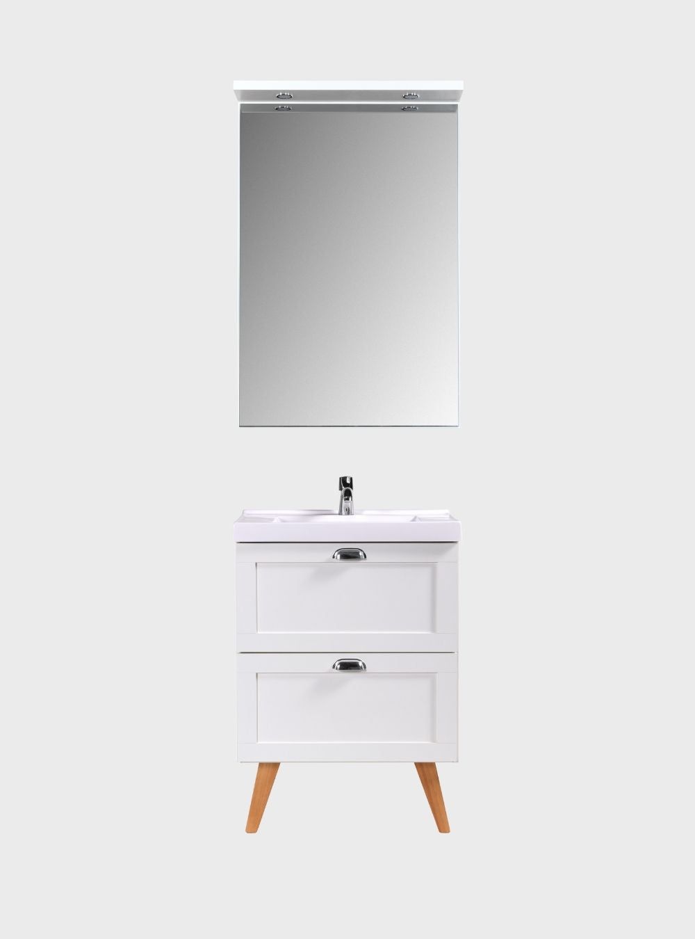 On Móveis Conjuntos de móveis para banheiro Gabinete para Banheiro com Cuba e Espelho com Led 60cm Retro Mdf Branco Milano - On Móveis