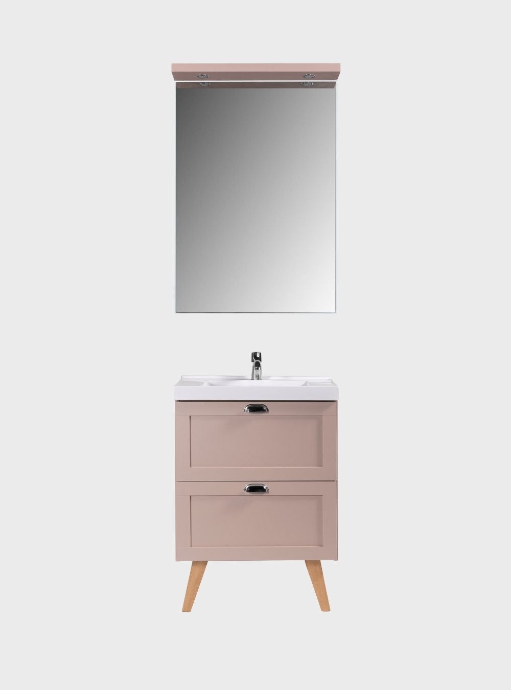 On Móveis Conjuntos de móveis para banheiro Gabinete para Banheiro com Cuba e Espelho com Led 60cm Retro Mdf Rosa Milano - On Móveis