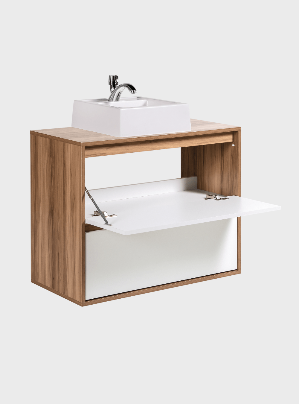 On Móveis Conjuntos de móveis para banheiro Gabinete para Banheiro com Cuba e Espelho com Led 80cm Mdf Freijo com Branco Dubai - On Móveis