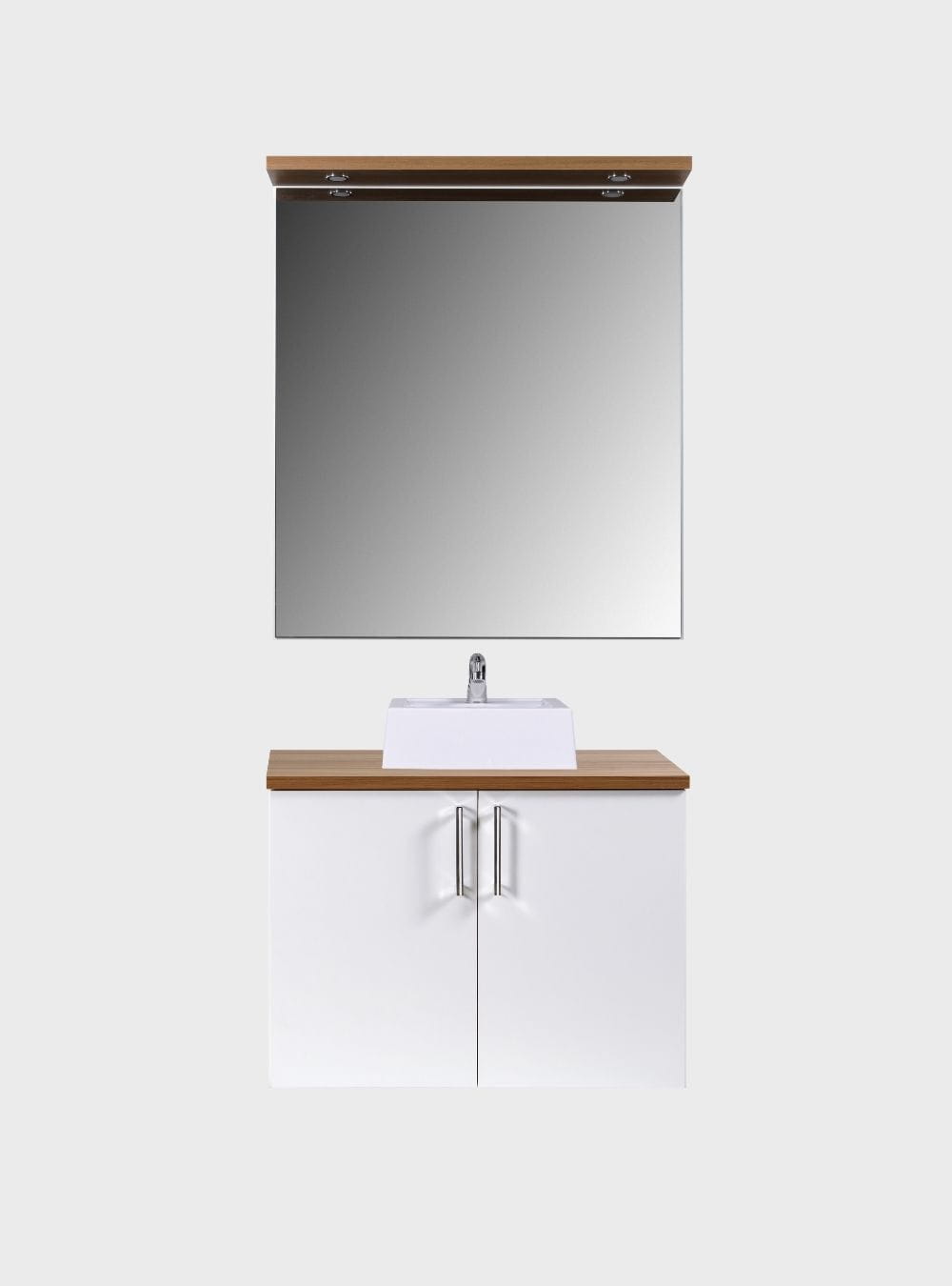On Móveis Conjuntos de móveis para banheiro Gabinete para Banheiro com Cuba e Espelho com Led 80cm Mdf Freijo com Branco Paris - On Móveis