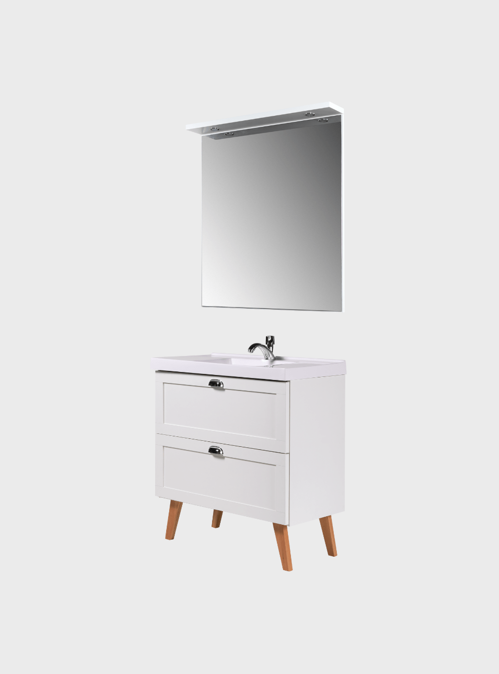 On Móveis Conjuntos de móveis para banheiro Gabinete para Banheiro com Cuba e Espelho com Led 80cm Retro Mdf Branco Milano - On Móveis