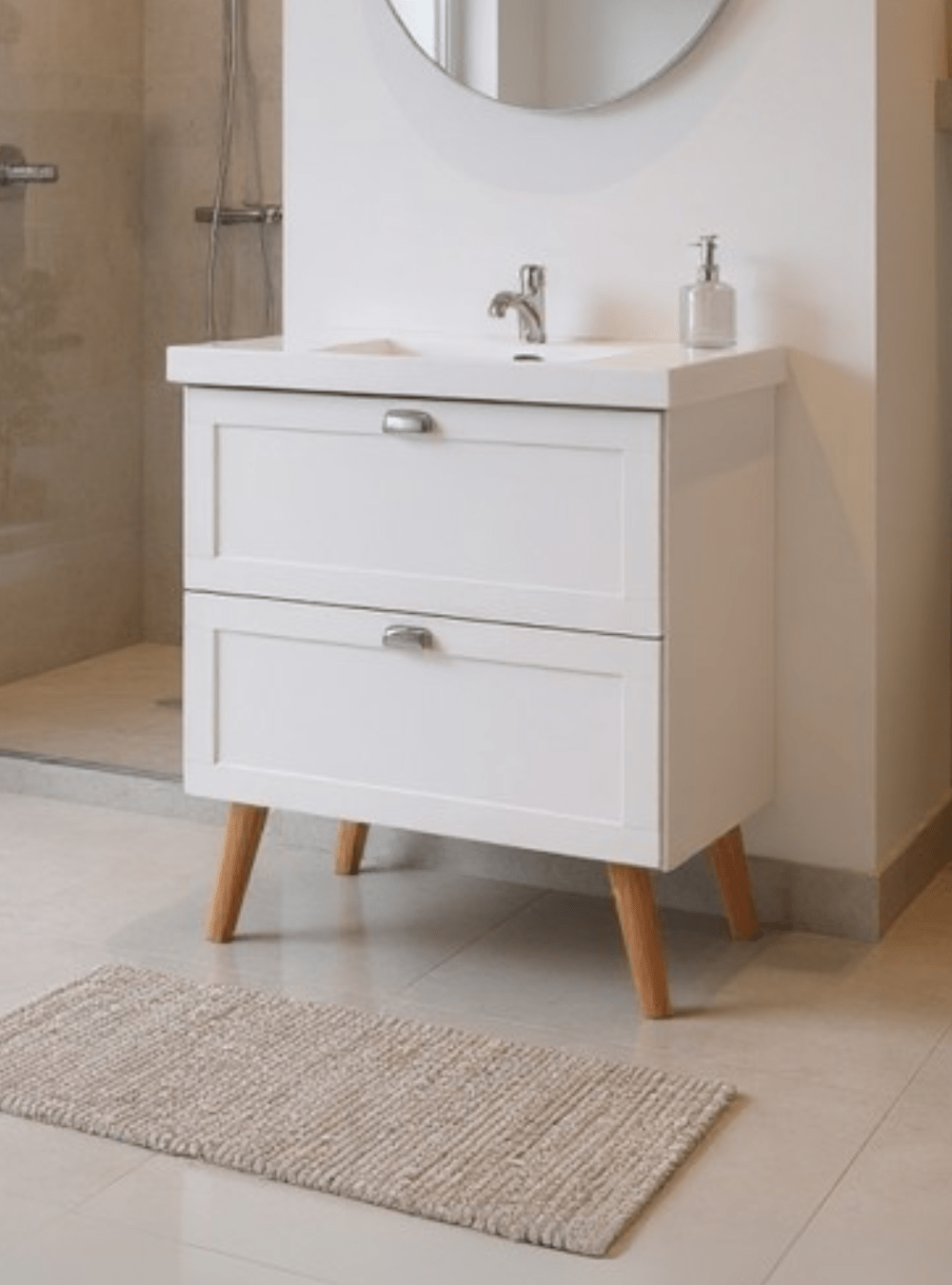 On Móveis Conjuntos de móveis para banheiro Gabinete para Banheiro com Cuba e Espelho com Led 80cm Retro Mdf Branco Milano - On Móveis