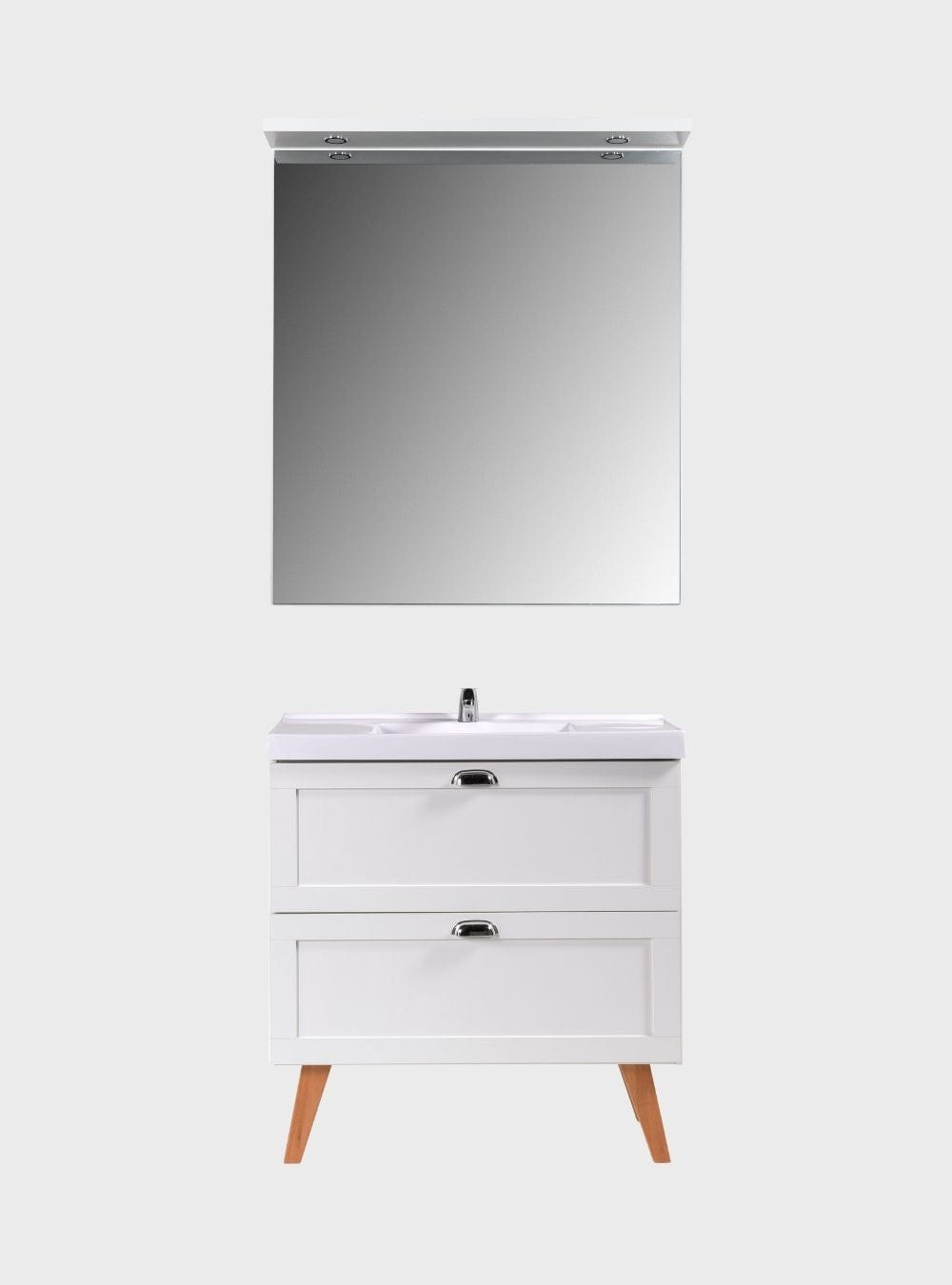 On Móveis Conjuntos de móveis para banheiro Gabinete para Banheiro com Cuba e Espelho com Led 80cm Retro Mdf Branco Milano - On Móveis