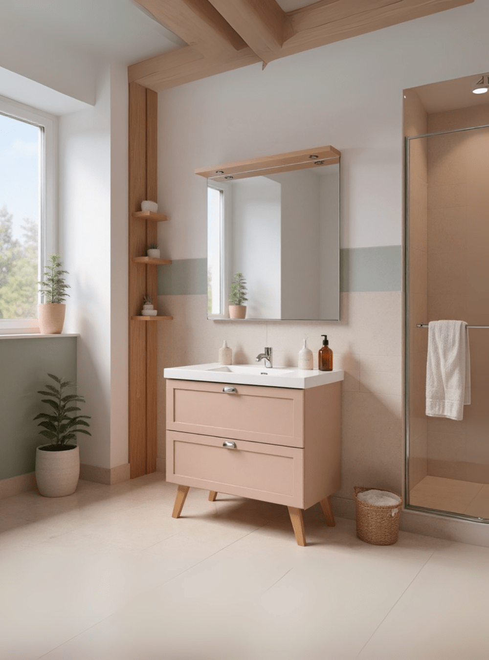 On Móveis Conjuntos de móveis para banheiro Gabinete para Banheiro com Cuba e Espelho com Led 80cm Retro Mdf Rosa Milano - On Móveis