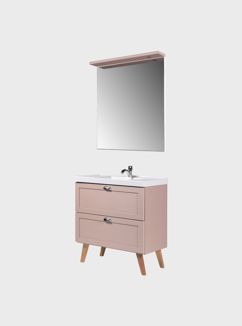 On Móveis Conjuntos de móveis para banheiro Gabinete para Banheiro com Cuba e Espelho com Led 80cm Retro Mdf Rosa Milano - On Móveis