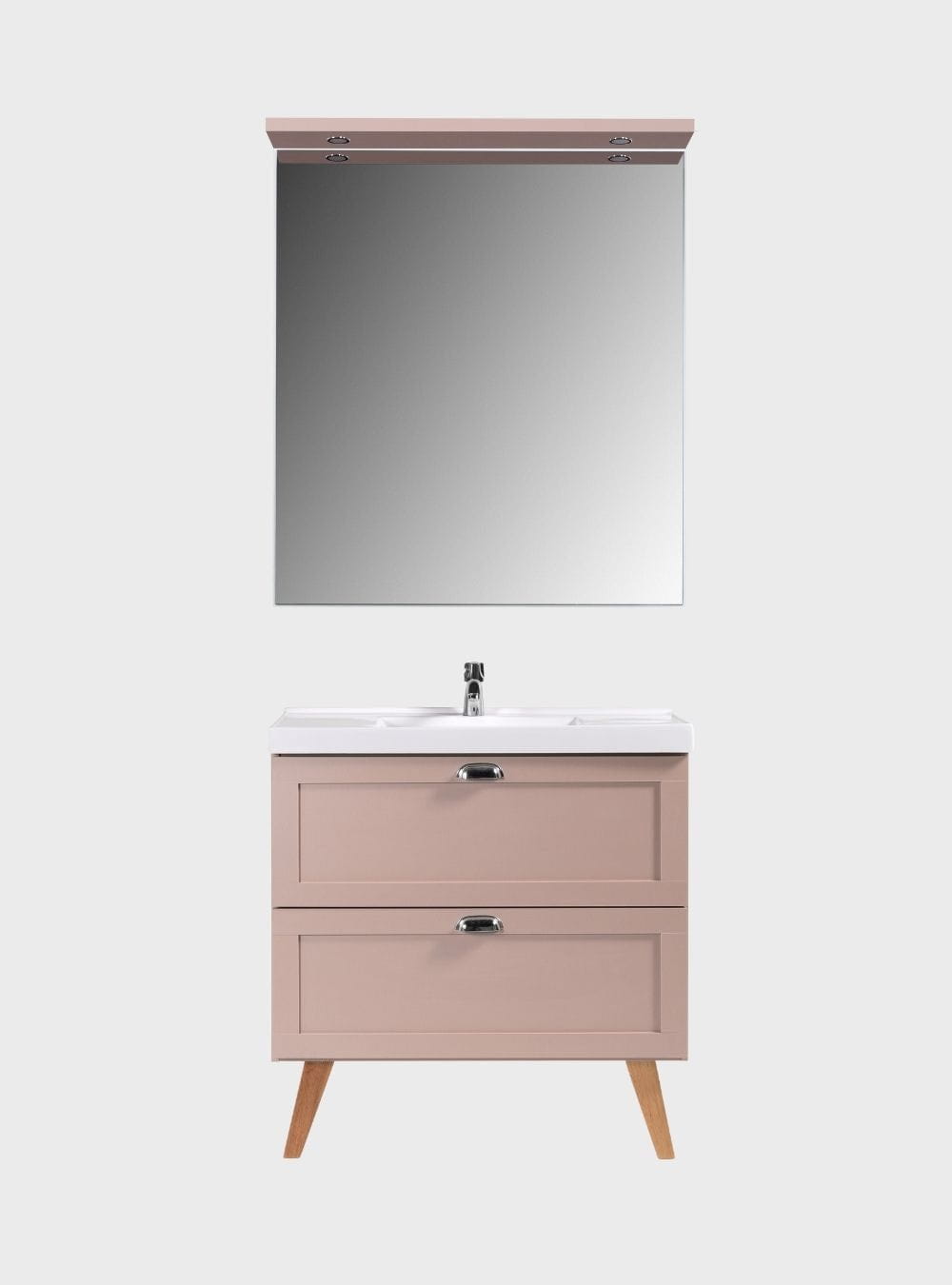 On Móveis Conjuntos de móveis para banheiro Gabinete para Banheiro com Cuba e Espelho com Led 80cm Retro Mdf Rosa Milano - On Móveis