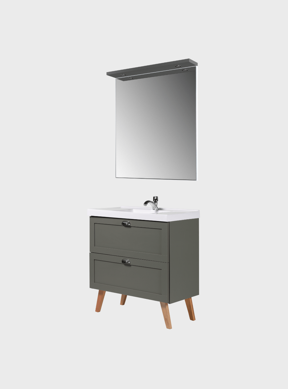 On Móveis Conjuntos de móveis para banheiro Gabinete para Banheiro com Cuba e Espelho com Led 80cm Retro Mdf Verde Milano - On Móveis