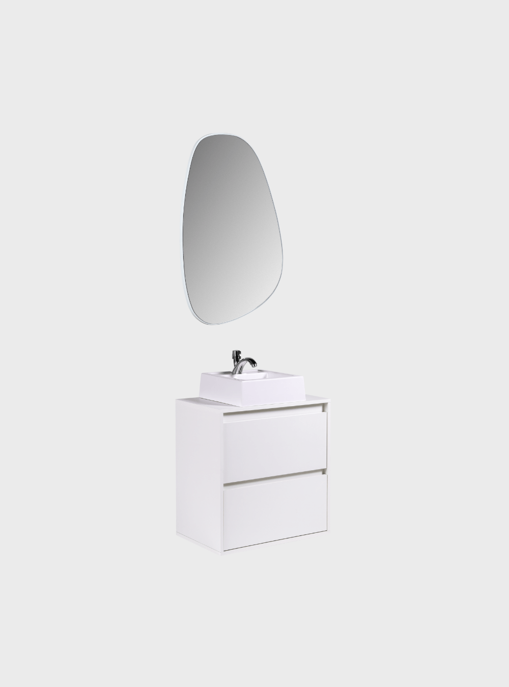 On Móveis Conjuntos de móveis para banheiro Gabinete para Banheiro com Cuba e Espelho Orgânico 60cm Mdf Branco Dubai - On Móveis