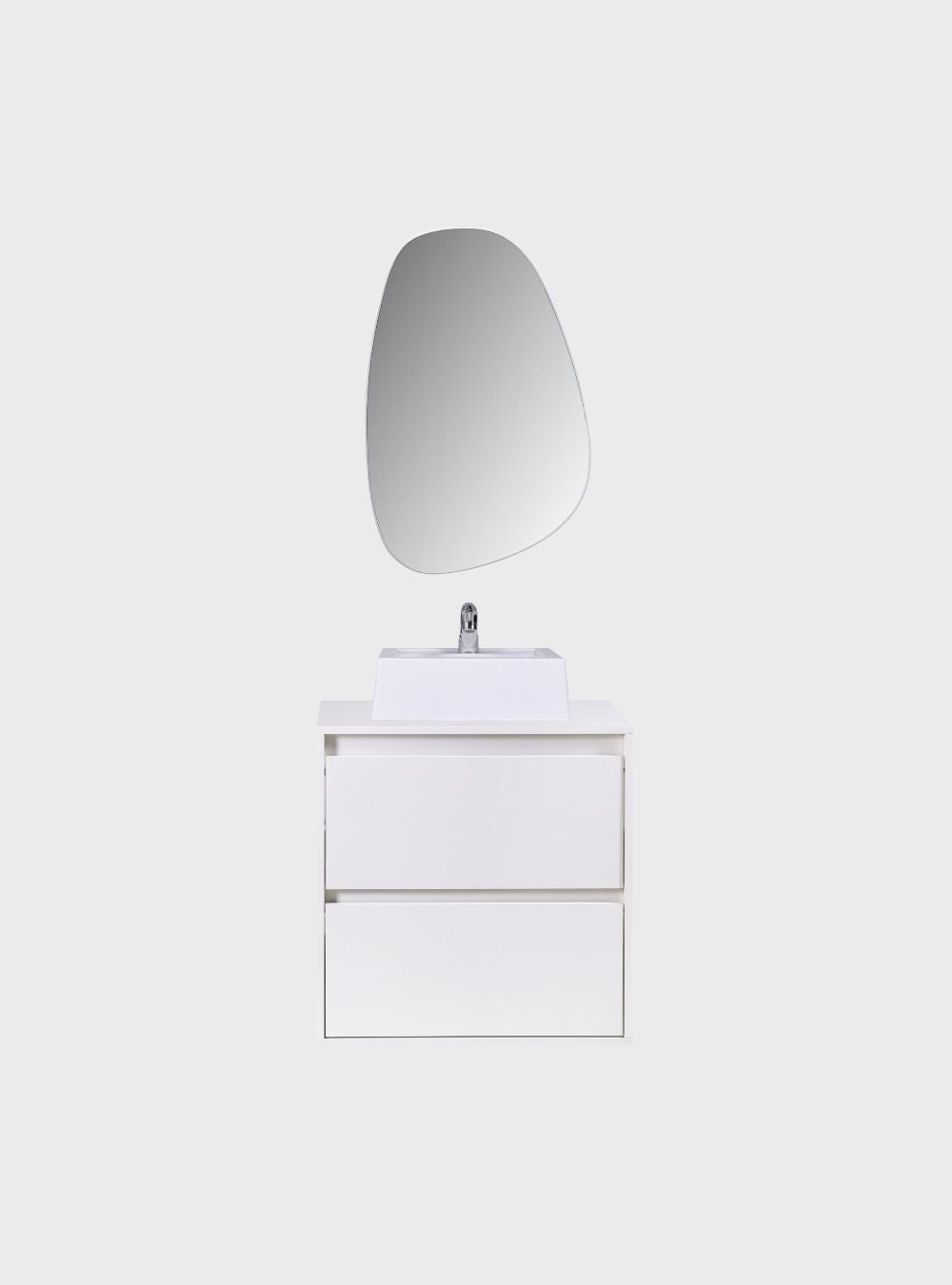 On Móveis Conjuntos de móveis para banheiro Gabinete para Banheiro com Cuba e Espelho Orgânico 60cm Mdf Branco Dubai - On Móveis