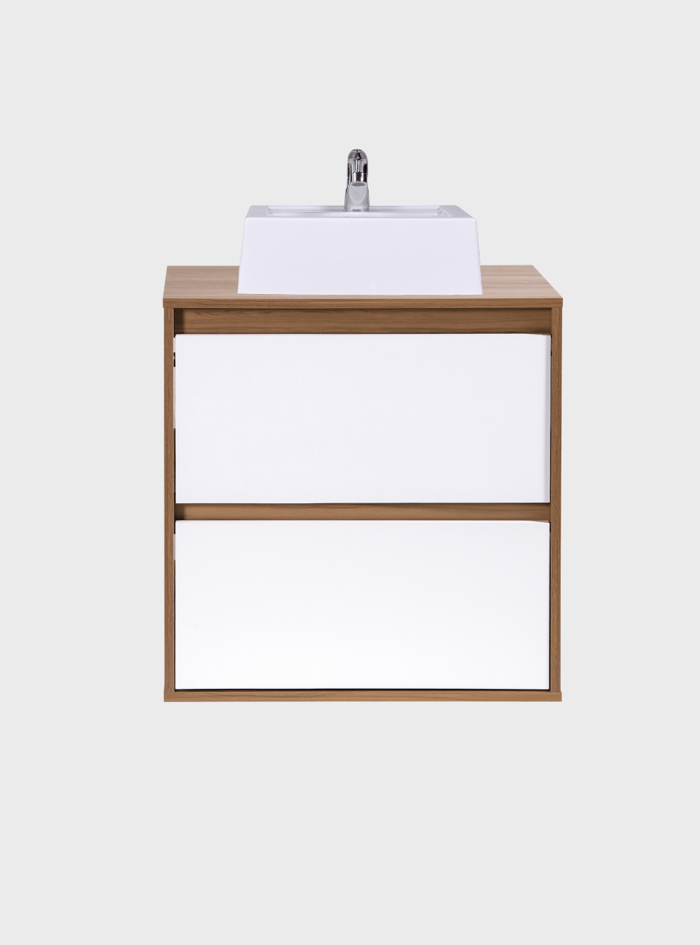 On Móveis Conjuntos de móveis para banheiro Gabinete para Banheiro com Cuba e Espelho Orgânico 60cm Mdf Freijo com Branco Dubai - On Móveis