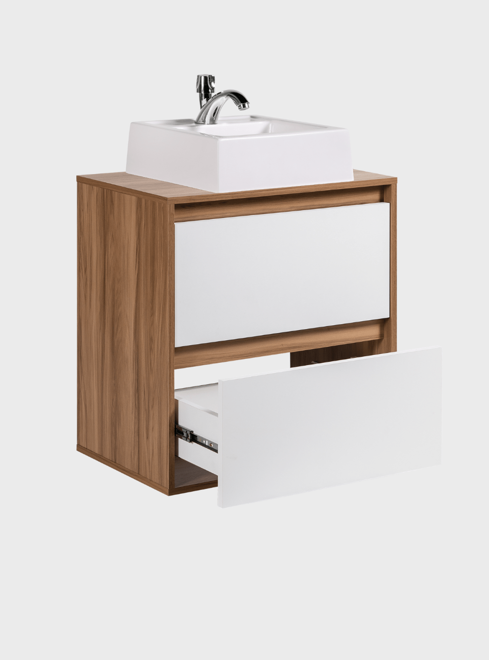 On Móveis Conjuntos de móveis para banheiro Gabinete para Banheiro com Cuba e Espelho Orgânico 60cm Mdf Freijo com Branco Dubai - On Móveis