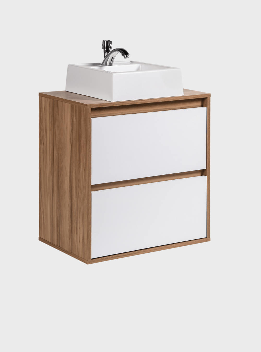 On Móveis Conjuntos de móveis para banheiro Gabinete para Banheiro com Cuba e Espelho Orgânico 60cm Mdf Freijo com Branco Dubai - On Móveis