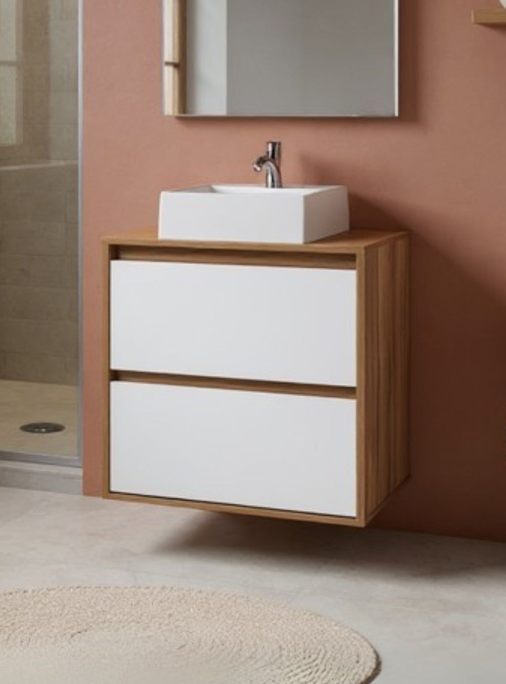 On Móveis Conjuntos de móveis para banheiro Gabinete para Banheiro com Cuba e Espelho Orgânico 60cm Mdf Freijo com Branco Dubai - On Móveis