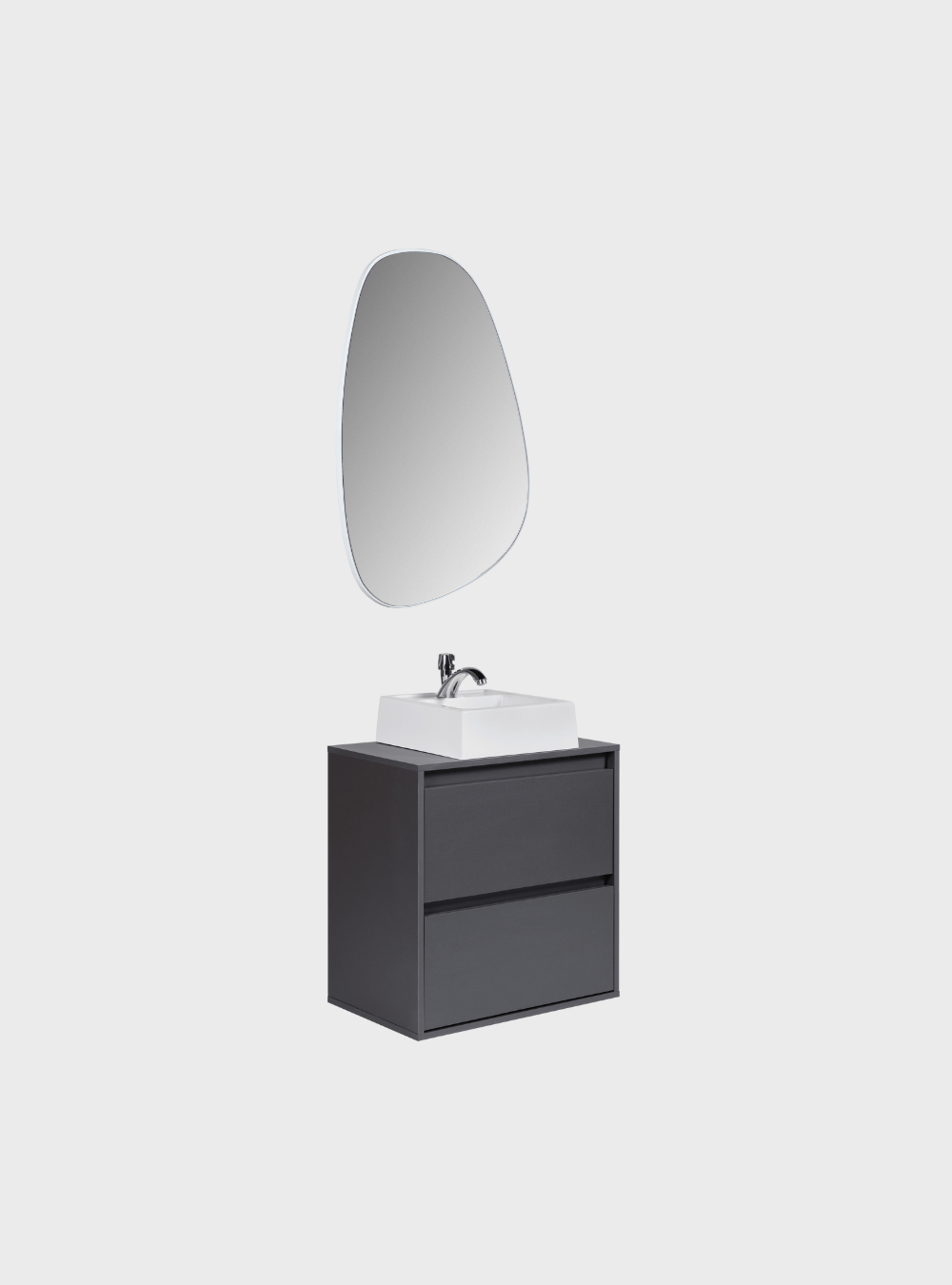 On Móveis Conjuntos de móveis para banheiro Gabinete para Banheiro com Cuba e Espelho Orgânico 60cm Mdf Grafite Dubai - On Móveis