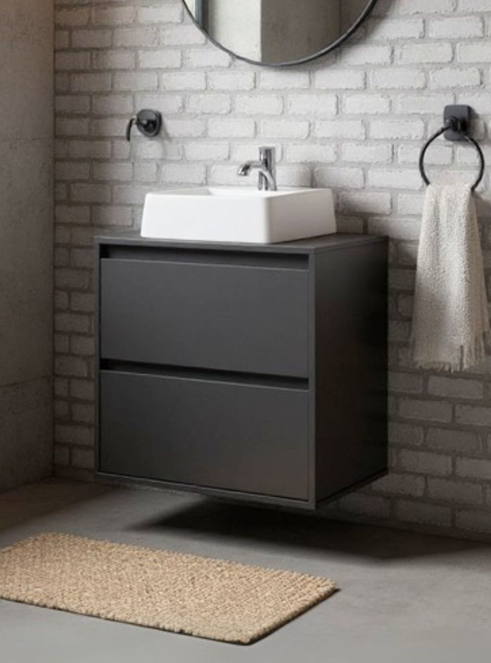 On Móveis Conjuntos de móveis para banheiro Gabinete para Banheiro com Cuba e Espelho Orgânico 60cm Mdf Grafite Dubai - On Móveis