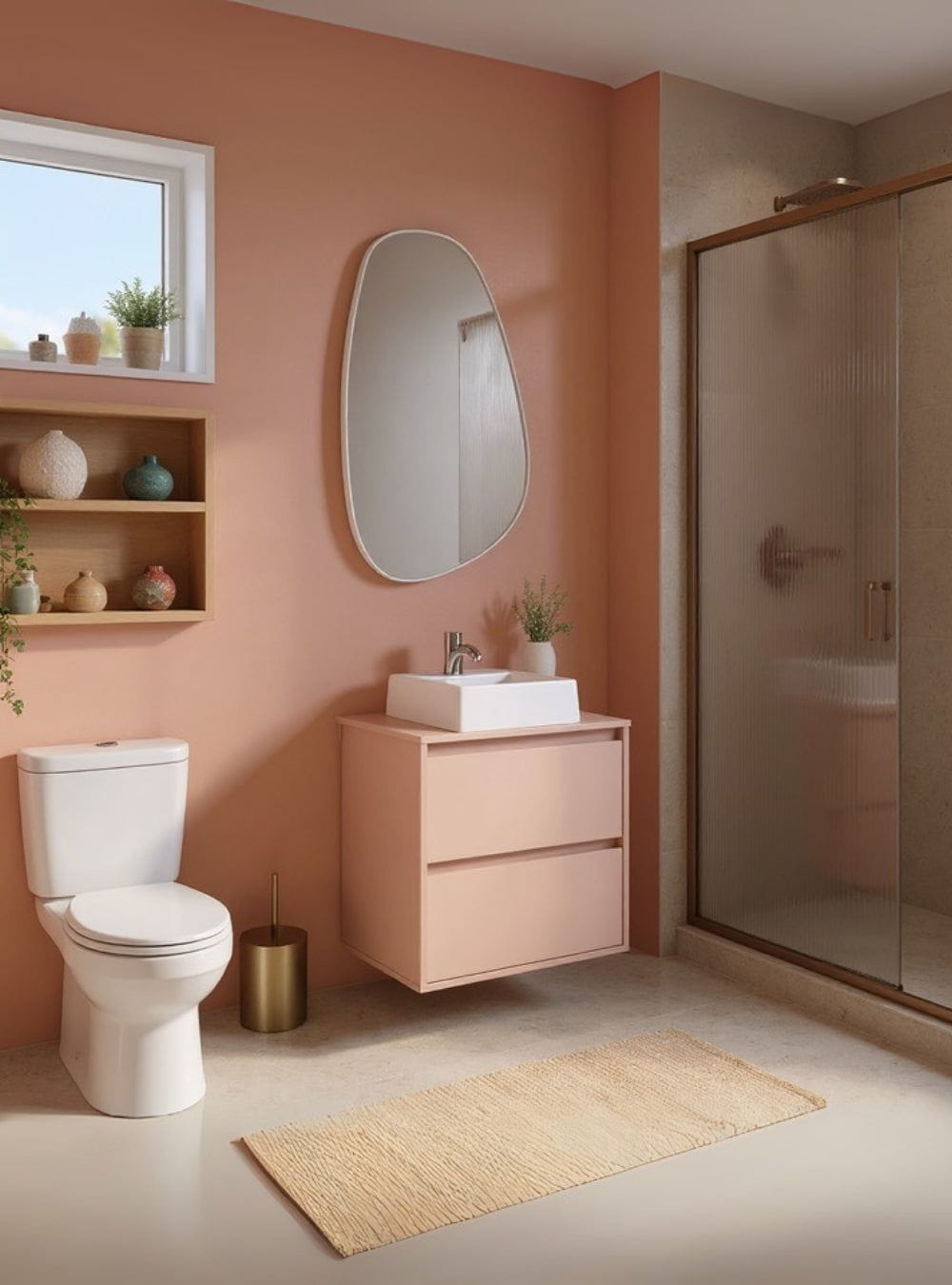 On Móveis Conjuntos de móveis para banheiro Gabinete para Banheiro com Cuba e Espelho Orgânico 60cm Mdf Rosa Dubai - On Móveis