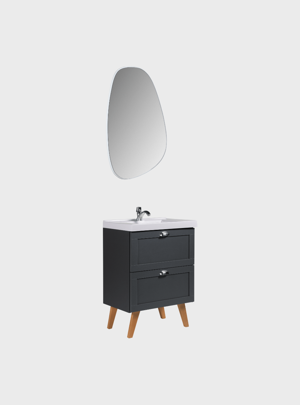 On Móveis Conjuntos de móveis para banheiro Gabinete para Banheiro com Cuba e Espelho Organico 60cm Retro Mdf Grafite Milano - On Móveis