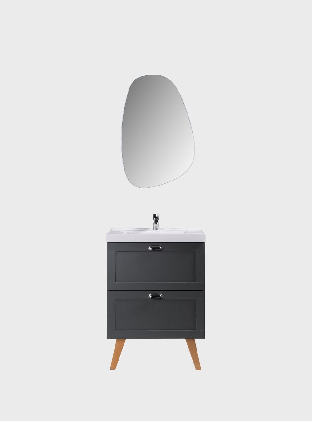 On Móveis Conjuntos de móveis para banheiro Gabinete para Banheiro com Cuba e Espelho Organico 60cm Retro Mdf Grafite Milano - On Móveis