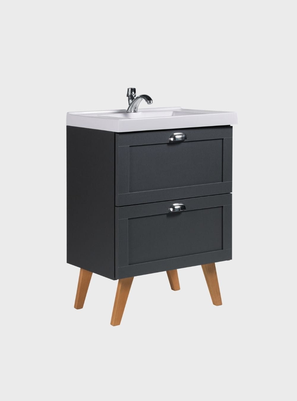 On Móveis Conjuntos de móveis para banheiro Gabinete para Banheiro com Cuba e Espelho Organico 60cm Retro Mdf Grafite Milano - On Móveis