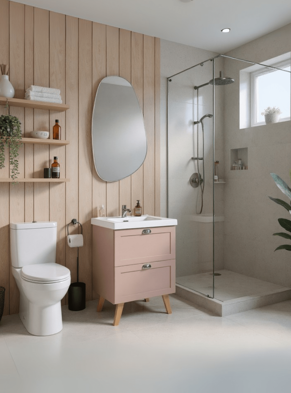 On Móveis Conjuntos de móveis para banheiro Gabinete para Banheiro com Cuba e Espelho Organico 60cm Retro Mdf Rosa Milano - On Móveis