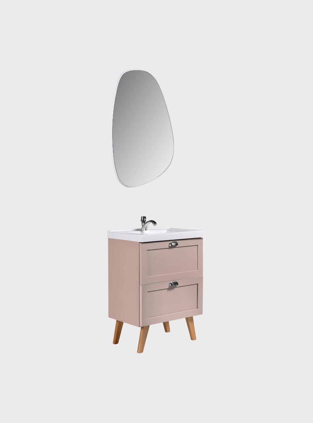 On Móveis Conjuntos de móveis para banheiro Gabinete para Banheiro com Cuba e Espelho Organico 60cm Retro Mdf Rosa Milano - On Móveis