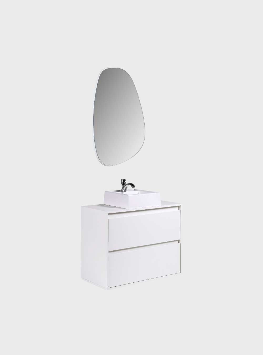 On Móveis Conjuntos de móveis para banheiro Gabinete para Banheiro com Cuba e Espelho Orgânico 80cm Mdf Branco Dubai - On Móveis