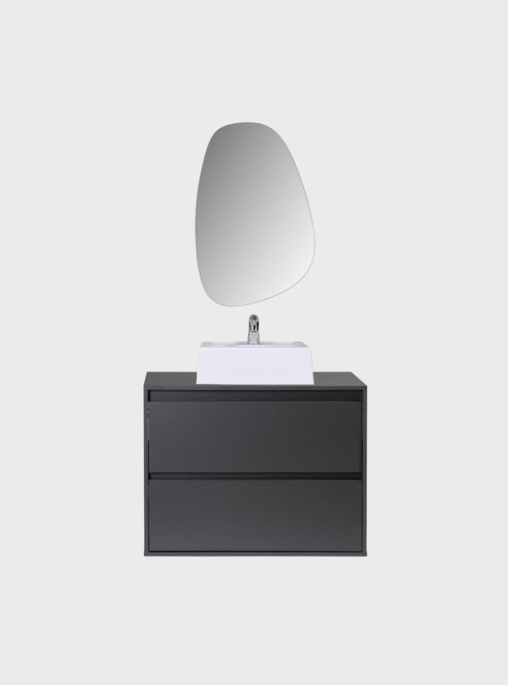 On Móveis Conjuntos de móveis para banheiro Gabinete para Banheiro com Cuba e Espelho Orgânico 80cm Mdf Grafite Dubai - On Móveis