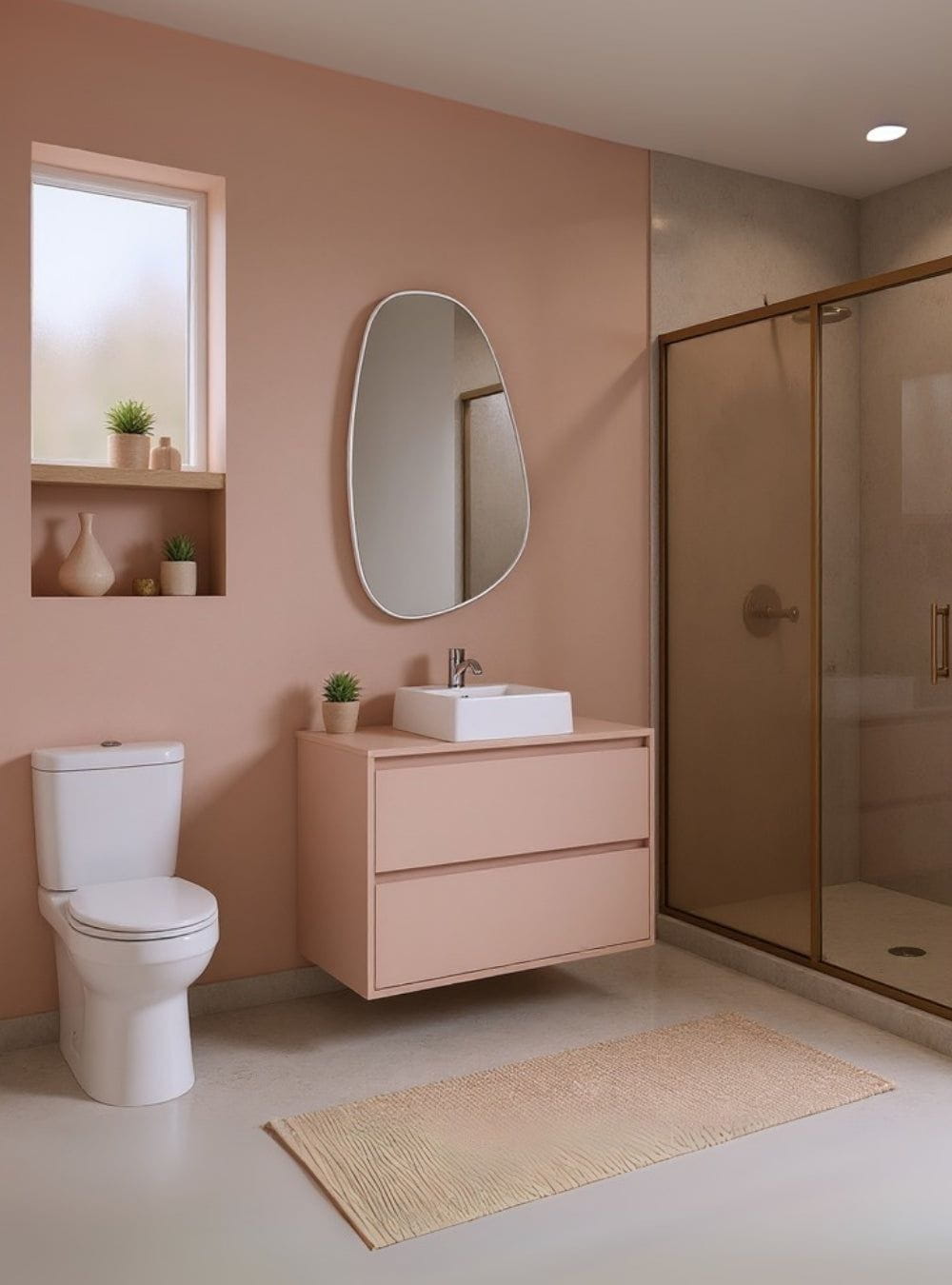 On Móveis Conjuntos de móveis para banheiro Gabinete para Banheiro com Cuba e Espelho Orgânico 80cm Mdf Rosa Dubai - On Móveis