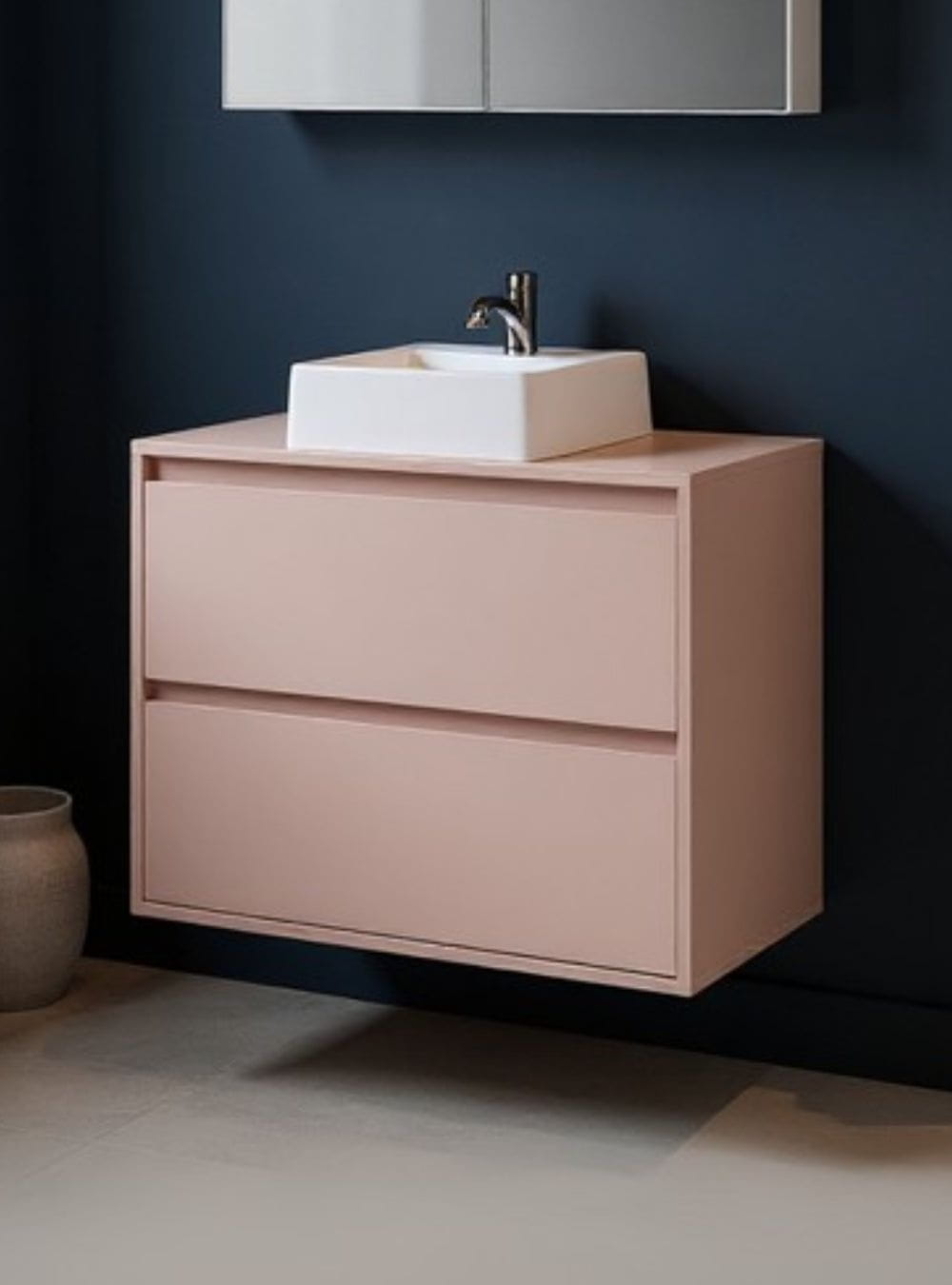 On Móveis Conjuntos de móveis para banheiro Gabinete para Banheiro com Cuba e Espelho Orgânico 80cm Mdf Rosa Dubai - On Móveis