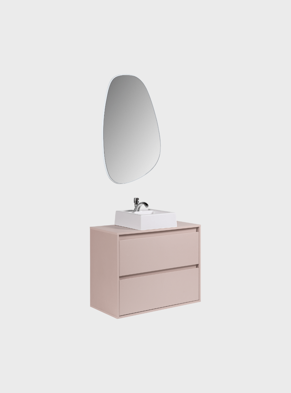 On Móveis Conjuntos de móveis para banheiro Gabinete para Banheiro com Cuba e Espelho Orgânico 80cm Mdf Rosa Dubai - On Móveis