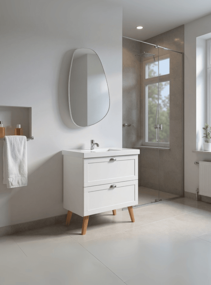 Gabinete para Banheiro com Cuba e Espelho Organico 80cm Retro Mdf Branco Milano - On Móveis