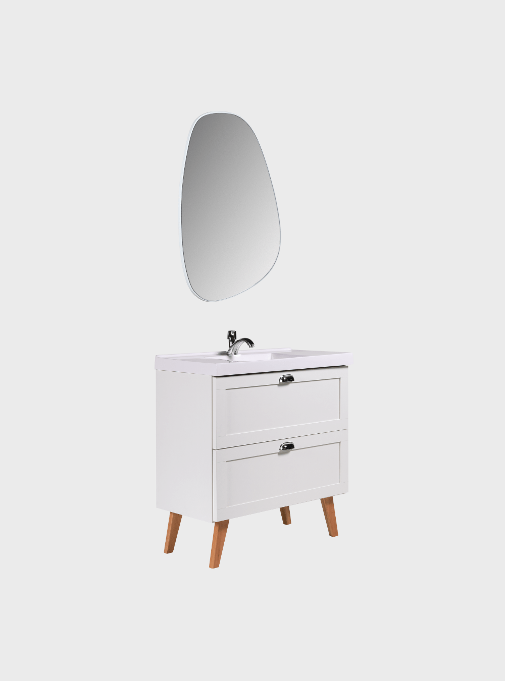 On Móveis Conjuntos de móveis para banheiro Gabinete para Banheiro com Cuba e Espelho Organico 80cm Retro Mdf Branco Milano - On Móveis