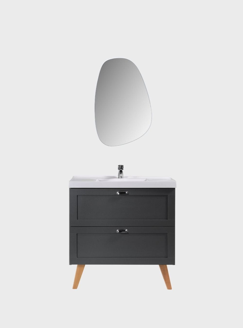 On Móveis Conjuntos de móveis para banheiro Gabinete para Banheiro com Cuba e Espelho Organico 80cm Retro Mdf Grafite Milano - On Móveis