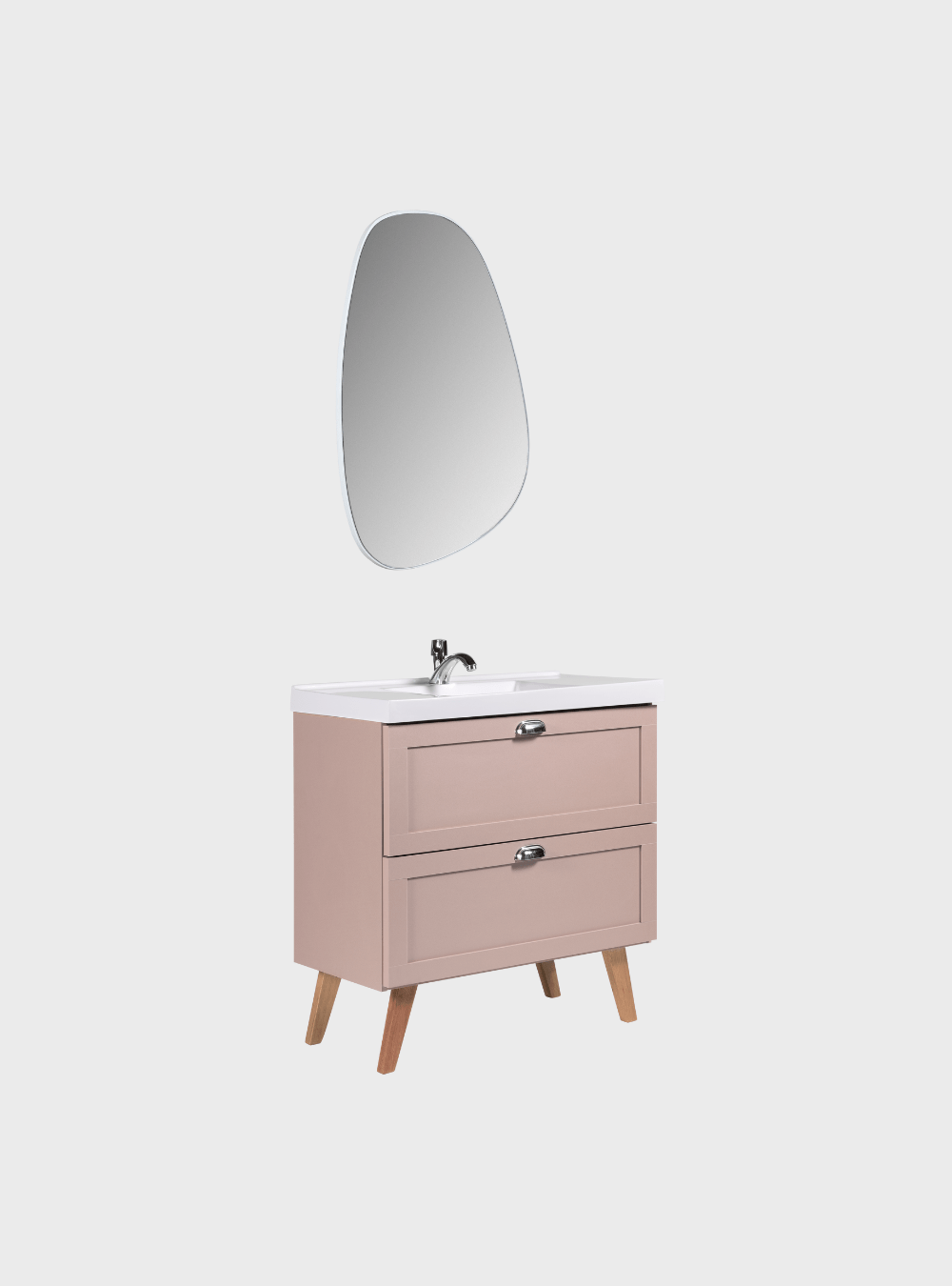 On Móveis Conjuntos de móveis para banheiro Gabinete para Banheiro com Cuba e Espelho Organico 80cm Retro Mdf Rosa Milano - On Móveis