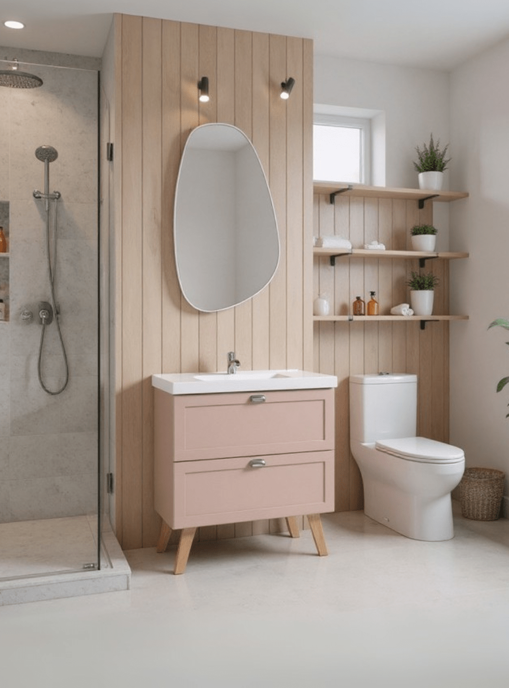 On Móveis Conjuntos de móveis para banheiro Gabinete para Banheiro com Cuba e Espelho Organico 80cm Retro Mdf Rosa Milano - On Móveis