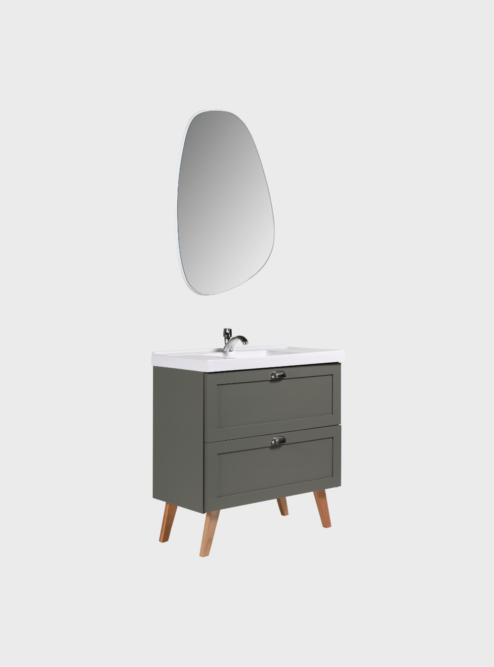 On Móveis Conjuntos de móveis para banheiro Gabinete para Banheiro com Cuba e Espelho Organico 80cm Retro Mdf Verde Milano - On Móveis