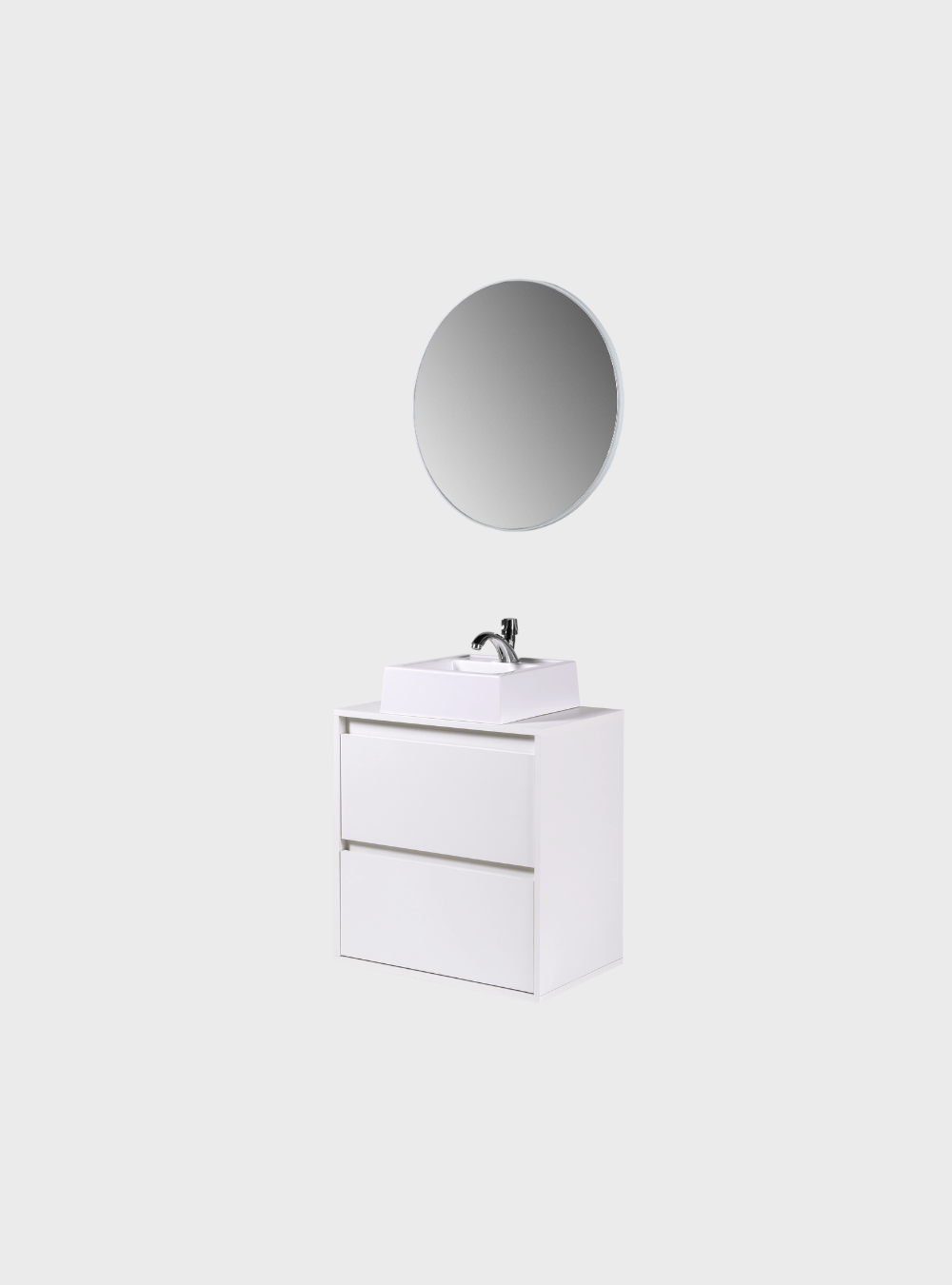 On Móveis Conjuntos de móveis para banheiro Gabinete para Banheiro com Cuba e Espelho Redondo 60cm Mdf Branco Dubai - On Móveis