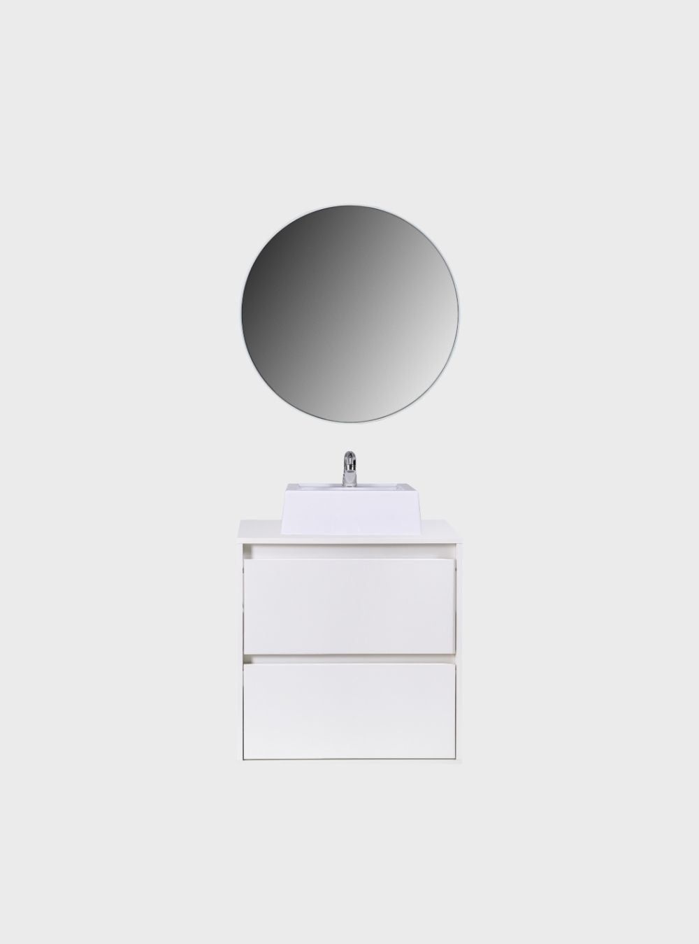 On Móveis Conjuntos de móveis para banheiro Gabinete para Banheiro com Cuba e Espelho Redondo 60cm Mdf Branco Dubai - On Móveis
