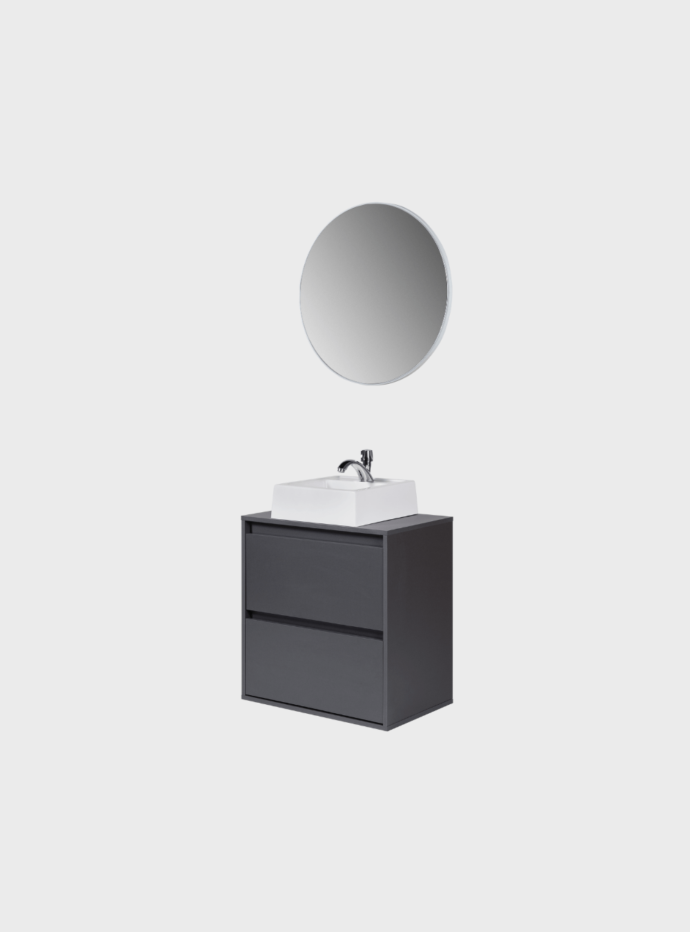 On Móveis Conjuntos de móveis para banheiro Gabinete para Banheiro com Cuba e Espelho Redondo 60cm Mdf Grafite Dubai - On Móveis