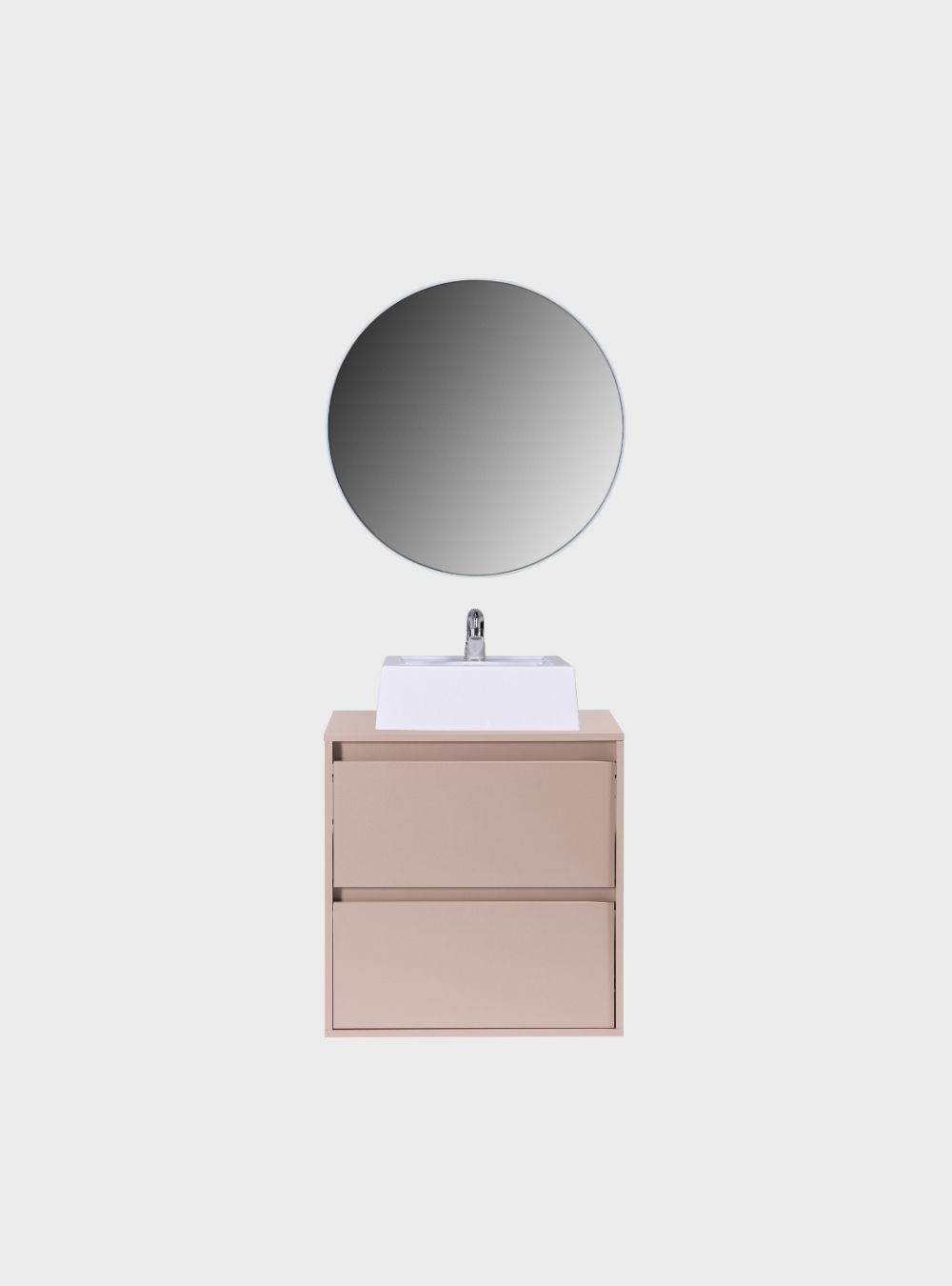 On Móveis Conjuntos de móveis para banheiro Gabinete para Banheiro com Cuba e Espelho Redondo 60cm Mdf Rosa Dubai - On Móveis