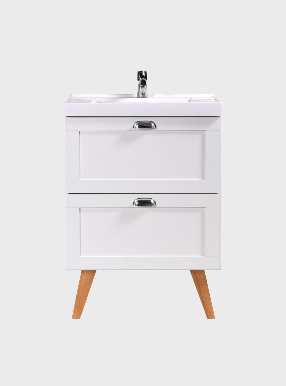 On Móveis Conjuntos de móveis para banheiro Gabinete para Banheiro com Cuba e Espelho Redondo 60cm Retro Mdf Branco Milano - On Móveis
