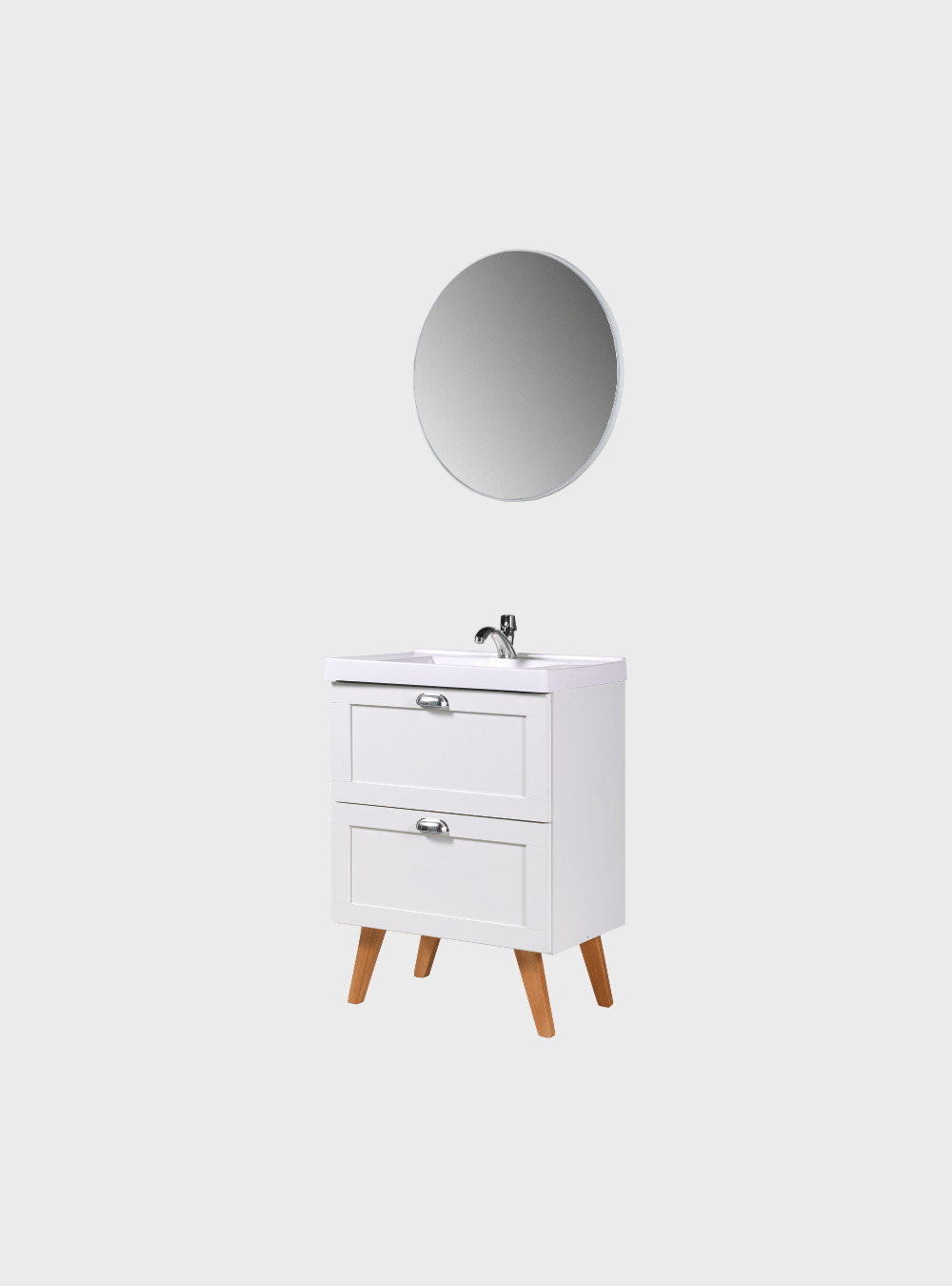 On Móveis Conjuntos de móveis para banheiro Gabinete para Banheiro com Cuba e Espelho Redondo 60cm Retro Mdf Branco Milano - On Móveis