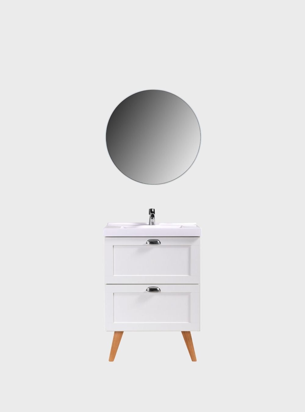 On Móveis Conjuntos de móveis para banheiro Gabinete para Banheiro com Cuba e Espelho Redondo 60cm Retro Mdf Branco Milano - On Móveis