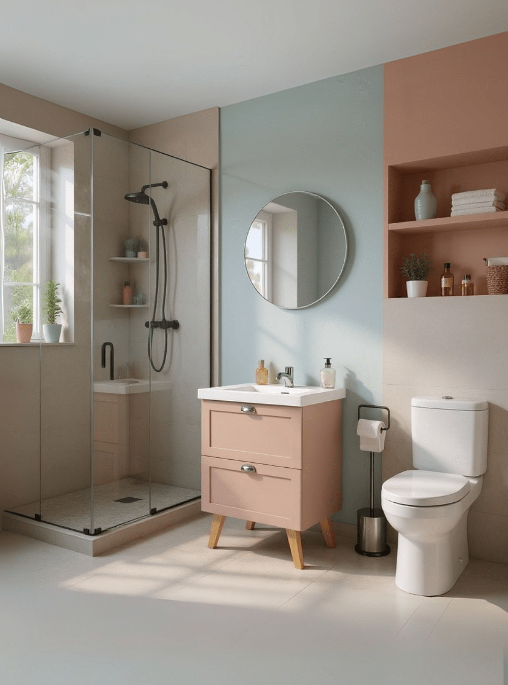 On Móveis Conjuntos de móveis para banheiro Gabinete para Banheiro com Cuba e Espelho Redondo 60cm Retro Mdf Rosa Milano - On Móveis