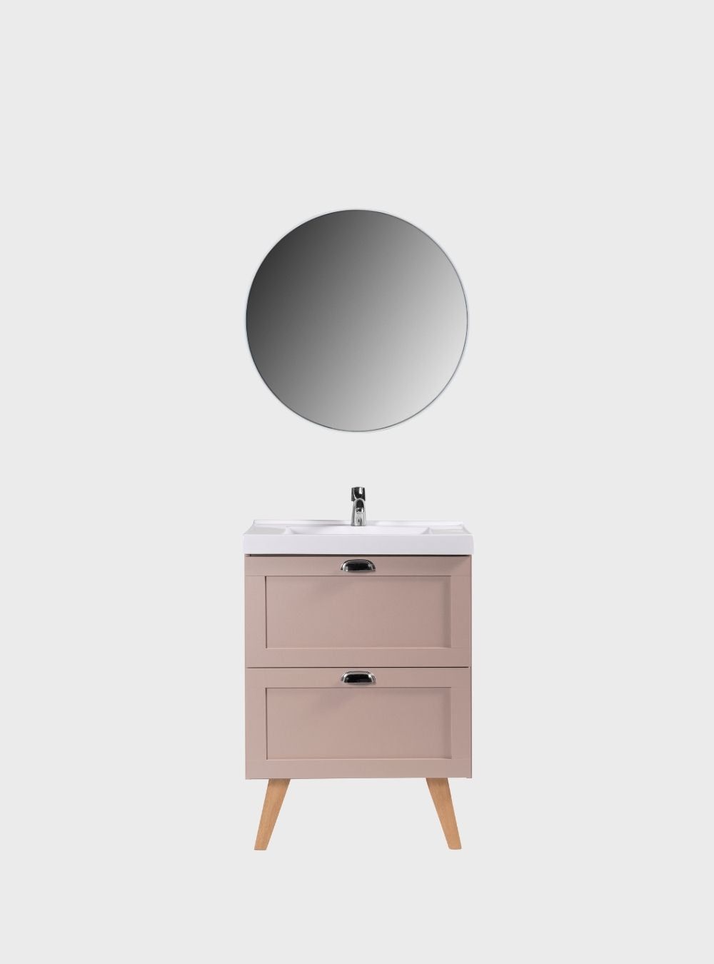 On Móveis Conjuntos de móveis para banheiro Gabinete para Banheiro com Cuba e Espelho Redondo 60cm Retro Mdf Rosa Milano - On Móveis